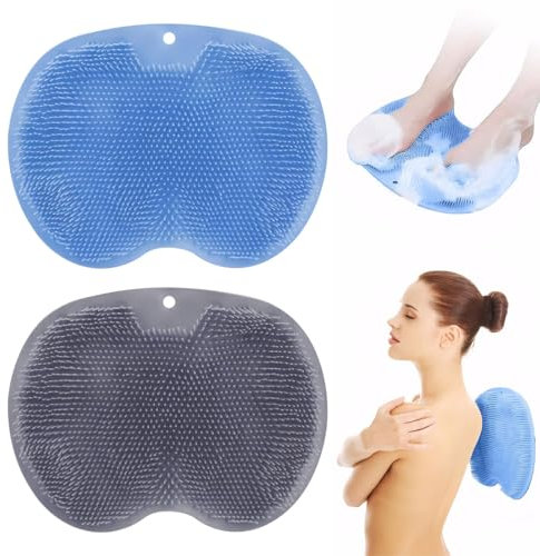 CZAYEFNH Fußbürste für die Dusche, 2 Stücke Rutschfestes Silikon Massage Pad, Rückenschrubber für Dusche, Rückenbürste, Wäscher Massagegerät Dusche mit Rutschfesten Saugnapf, Reinigt, Peeling