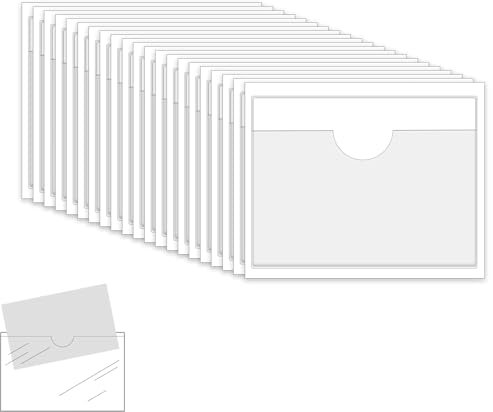 12 Stück Etikettenhalter Selbstklebend, 10 x 6 cm Beschriftungsfenster Selbstklebend Visitenkartenhüllen Kleben Sichthüllen für Büro Zuhause Schule (Transparent)