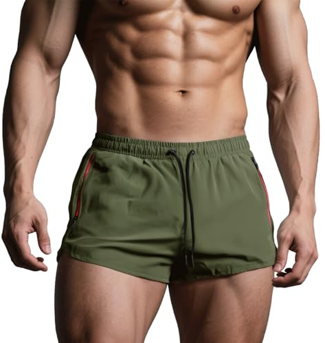 Muscle Cmdr Pantalon Court de Sport pour Homme,Séchage Rapide, Respirant avec Poches Zippée,Short d'Été,Course en Plein air,La Musculation Gym Faire des Exercices Short Vert L