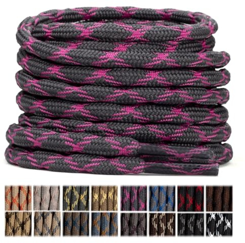 Stepace, 2 pares de cordones redondos gruesos de 4,5 mm, nailon ultraresistente, para botas de senderismo, montaña, trabajo, zapatillas de trekking, seguridad y caza Gris oscuro Rosa fuerte-140