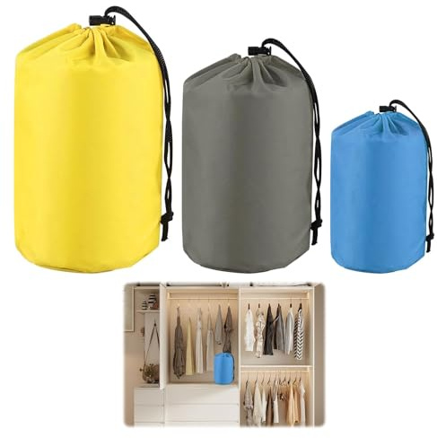 3Pcs Stuff Sack for Down Jacket,Waterproof Outdoor Stuff Sacks,3 Size Small Items Storage Stuff Bag,for Down Jacket Boating Hiking Camping Travel Beach Sandbags Sky(Blue Gray Yellow)