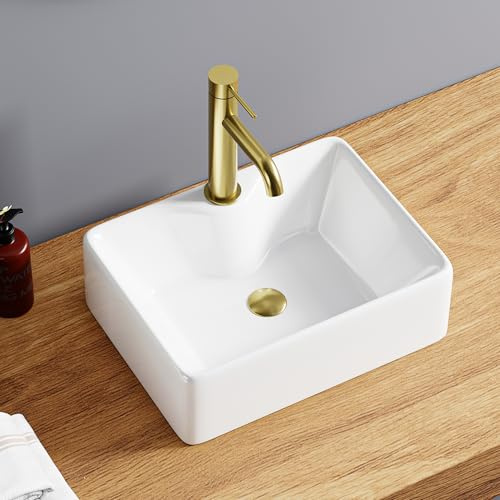 Dileci - Lavabo rectangular de cerámica blanca 40 x 30 x 13 cm - Lavabo con playa para mezclador - Diseño moderno con esquinas redondeadas - Ideal para cuarto de baño contemporáneo - Mantenimiento