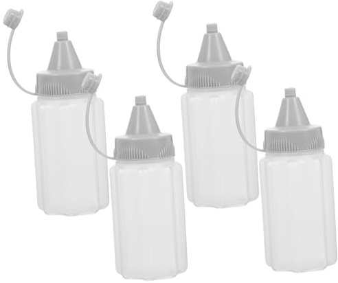 Mikikit 4 piezas Botellas Exprimibles para Cocina de Frascos Reutilizables para Miel y Condimentos Resistente con Tapa Sellada para Salsas y Aderezos