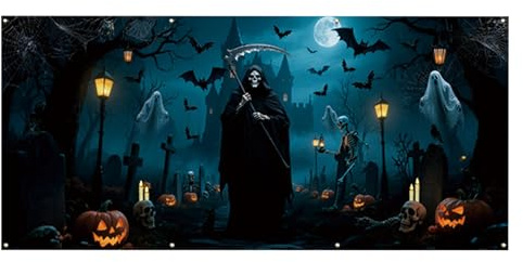 Générique Copertura per porta del garage - Decorazione spaventosa, tela per feste all'aperto, grande esposizione da tenere | Decorazione di Halloween per prato a casa fotografia GARDIN