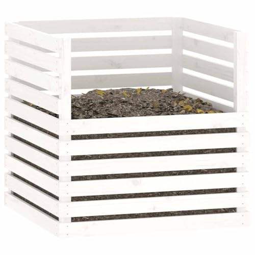Composteur en Bois, Composteur de Jardin Bac à Compost Blanc 80x80x78 cm Bois Massif de pin