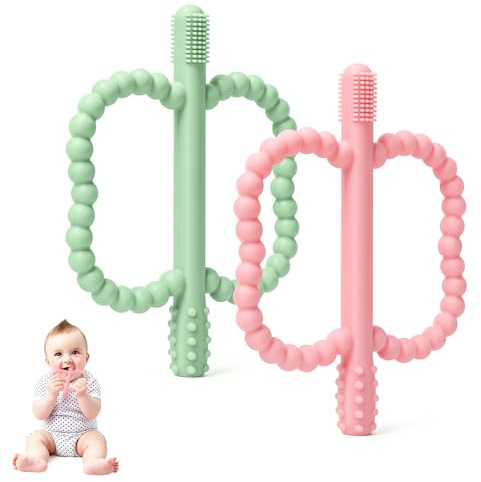 Silicone Teething Ring Toothbrush for Baby, Food-Grade Teething Pacifier | BPA-Free, Multifunctional Teething Ring for Teething & Oral Care, Easy-Grasp Teething Pacifier for Sensory Teething Rattle