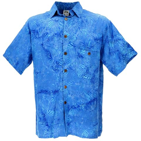 GURU SHOP Camisa informal para hombre Bali Batik, azul turquesa, L
