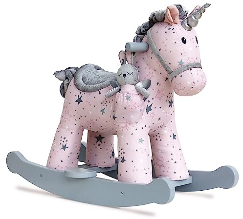Little Bird Told Me - Celeste & Fae Unicorn Rocking Toy for Baby/Toddler 9+ Months Unisex - Pink & Grey Star Fabric, Solid Wooden Frame & Rockers, Removable Plush Toy - British Brand Since 2007