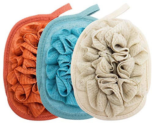 Amariver 3 Pack Body Sponge Brushes Pouf Mesh Brush Shower Glove with Flower Bath Ball