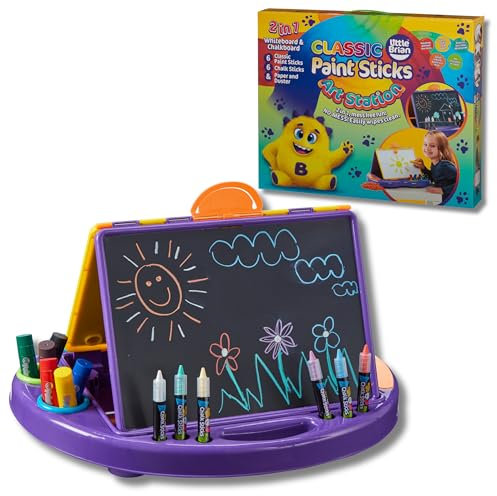 Little Brian Paint Sticks for Kids - Classic Art Station, Includes Chalk & Paint Pens, Comes with Artist Board, Travel Crafts, Mess-Free, Easy Clean Up, Fast Drying, Multi-Surface, Twist & Paint