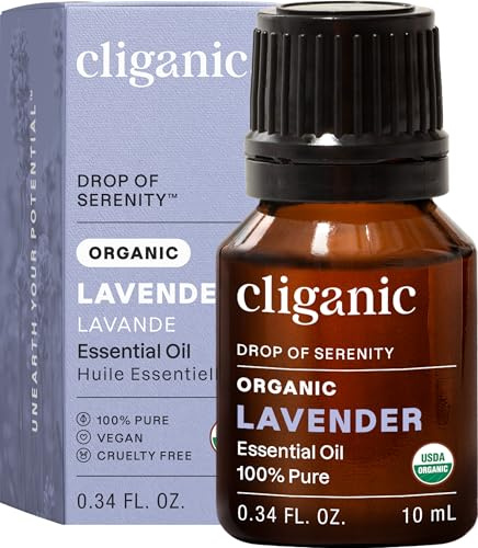 Cliganic USDA Organic Lavender Essential Oil - 100% Pure, Undiluted, Natural, Non-GMO (10ml), Therapeutic Grade for Aromatherapy Diffuser | Lavandula Angustifolia
