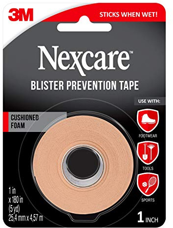 Nexcare Blister Prevention Tape, Waterproof Foam Medical Tape, Sticks Firmly to Skin to Help Prevent Blisters - 1 In x 5 Yds, 1 Roll of Tape
