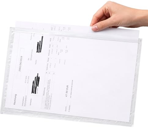 Netuno 250 transparente Lieferscheintaschen selbstklebend DIN C4 26 x 32,5 cm Begleitpapiertasche Dokumententasche Rechnungstasche groß Pakettaschen Packlistenumschläge Lieferscheine Garantiekarten