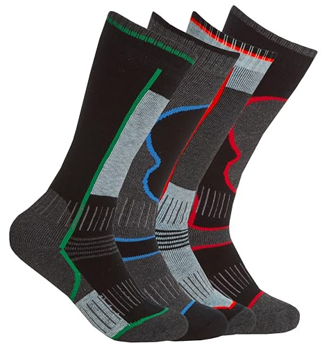 Sock Stack 4 Pairs Of Mens Performance Ski Sock Long Thermal Heat Pro Winter Cushioned Arch Support Snowboard Socks With Full Terry Socks UK Size 6-11