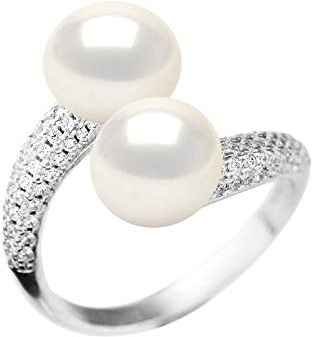 PEARLS & COLORS Anello Toi & Moi con Perle Coltivate d'Acqua Dolce 9-10 mm Qualita AAA+ in Argento 925