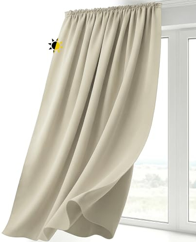 BEAUTEX Verdunkelungsgardine mit Kräuselband U-Band, Blackout Vorhang Blickdicht abdunkelnd, Größe und Farbe wählbar (Breite: 140 cm, Höhe: 245 cm, Creme)