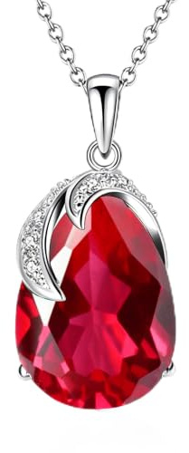 VONSSY Red Ruby Birthstone Gemstone Necklace | Heart Rectangle Oval Crystal Pendant | Rose/White/18k Gold Vintage Stylish Jewelry Gift