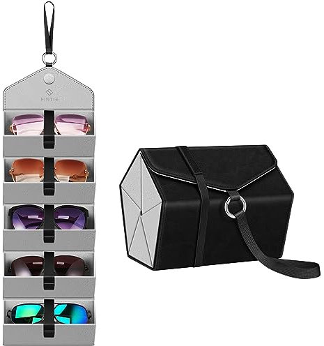 FINTIE Sonnenbrillen Aufbewahrung, Brillen Organizer Brillenbox für 5 Brillen, Faltbarer Brillenetui Brillenaufbewahrung für Damen Herren, Schwarz