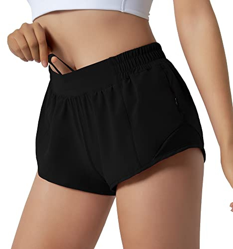 Aurefin Running Shorts for Women,Quick Dry Athletic Sports Shorts Lightweight Active Workout Gym Shorts with Zip Pocket Black/XS