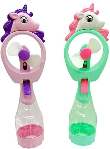 Westmon Works Unicorn Misting Spray Bottle Fan Kids Personal Cooling Mist Portable Handheld Humidifier Powered Fans with Mist for Girls, Set of 2