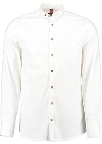 OS Trachten Herren Hemd Langarm Trachtenhemd mit Stehkragen und Kragenriegel Letoya, Größe:41/42, Farbe:weiß