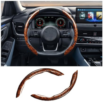JNNJ 2 Stück Universal Auto-Lenkradabdeckung, Anti-Rutsch Atmungsaktiv Langlebige Lenkradabdeckungen, Lenkradabdeckung Mahagoni Holz Effekt, Für Auto Van LKW(Braun)