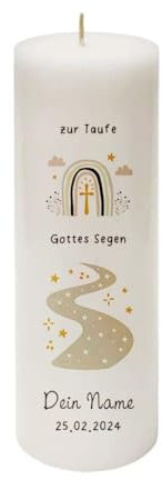 MilaBoo® personalisierte Taufkerze I 25 x 8 cm Premium Kerze beidseitig bedruckt in Farbe I Made In Germany (Gottes Segen-grau)