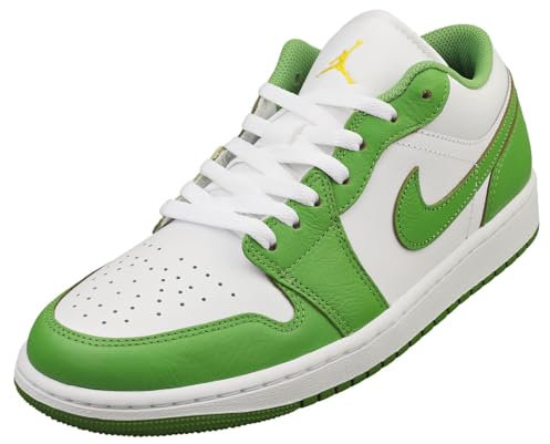 Jordan 1 Niedrige Herrenschuhe, Weiß/Chlorophyll-Aufhellung, 43 EU