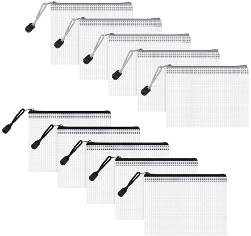 Heveer Bolsas de Documentos con Cremallera A6 Bolsas de Archivo de Malla Impermeable para Oficina Viaje Escolar 10 Piezas Negro Gris