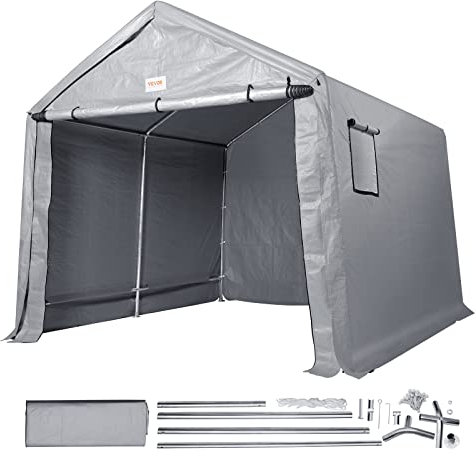 VEVOR Zeltgarage 213,4 x 365,8 x 224,3 cm Garagenzelt aus verzinkten Stahlstangen und Einer dreischichtigen 240G-PE-Abdeckung Lagerzelt Carport 168 x 113 x 185 cm Zelttürgröße Gerätezelt Grau