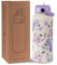 Goetland Isolierte Trinkflasche Blumen 1l Edelstahl Wasserflasche mit Strohhalm Griff Doppelwandige Vakuumflasche Trinkbecher Auslaufsicher für Frauen und Männer Mauve