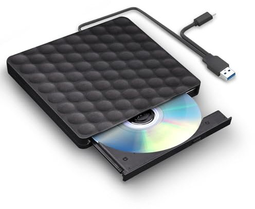 XIAOXIN External DVD Drive External USB 3.0 Type C, CD Drive for Laptop Desktop PC MacBook External DVD Burner Windows 7/8.1/10/11 Linux CD/DVD Player Portable +/-RW ROM Optical Drive