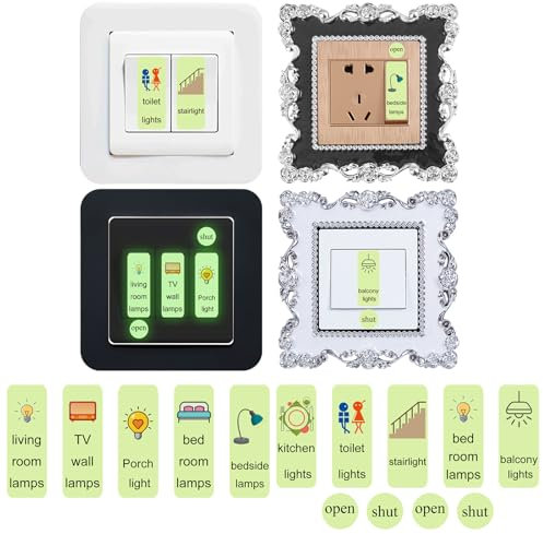 TYXHXTF 4 Stück Lichtschalter Schutz für Wand, Schalter Aufkleber Abdeckungen für Schalterdekoration, mit 1 Blätter Leuchtender Schalteridentifikationsaufkleber (8,6 x 8,6 cm)