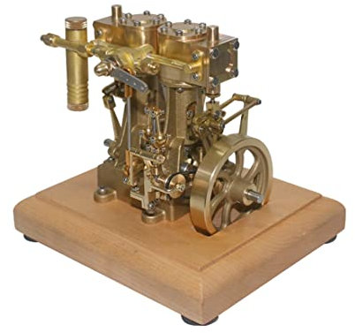PizazzToy Kit de máquina de vapor para adultos, 3,7 cc, mini retro, vertical, doble cilindro, pistón alternativo, modelo de máquina de vapor con reductor de velocidad (caldera no incluida)
