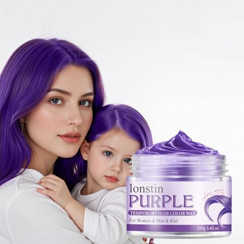 lonstin Purple Hair Colour Wax for Kids & Adults Temporary Hair Dye Wax 100g Wash Out, Non-Sticky Clay Mud Cream for Parties, Cosplay & Daily Fun
