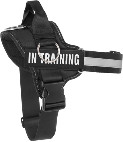 Essential Dog Harness, No Pull Pet Harness with 3 Side Rings for Leash Placement, No Choke, Reflective, Easy On-Off & Improved Control Handle, Training, Walking, Running (Black, L)