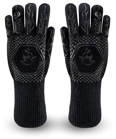 Yilgviza BBQ Oven Gloves, 1472℉/800 ℃ A Pair Silicone Grilling Gloves Heat Resistant Non-Slip Cooking Gloves for Barbecue, Cooking, Baking, Cutting (Black)