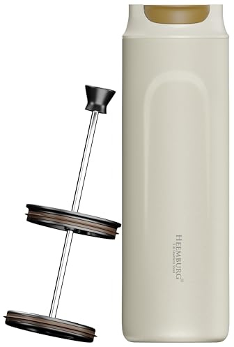 Heemburg Cafetera de prensa francesa para llevar, prensa de café de viaje aislada, acero inoxidable, aspiradora de doble pared, mantiene el café caliente durante 6 horas, portátil y reutilizable para