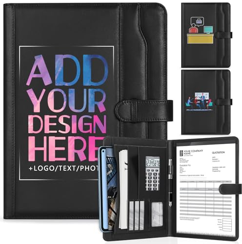 ENOMY Schreibmappe A4 Personalisiert Leder Konferenzmappe Logo/Text/Foto Personalisierters Arbeitsmappe Geschäft für Männer Frauen Aktenmappe Professional Aktenmappe Dokumentenmappe für Office