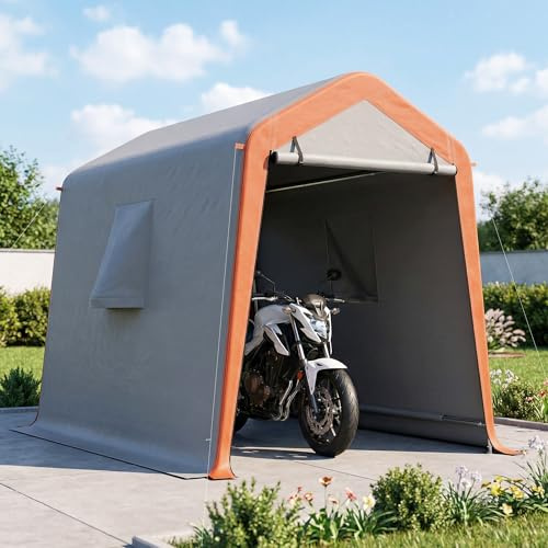 Outsunny Tenda da garage portatile da 2,4 x 1,8 m, impermeabile per auto, con porta arrotolabile con cerniera, finestre, struttura in metallo zincato, UPF30+, grigio chiaro