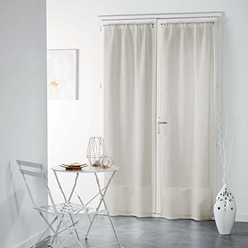 Douceur d'Intérieur, Haltona - Coppia di tende dritte con passanti, effetto lino, tessuto in poliestere, bianco, 240x70 cm