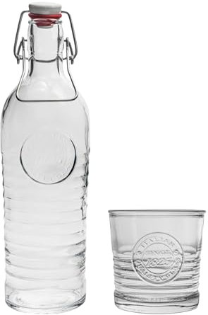 Bormioli Rocco Officina 1825 Table Serving Water Bottle with Swing Top Lid and Tumbler Glasses - 7pc Set