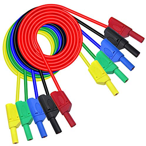 DollaTek Bananenstecker-Kabel, 5 Stk. Kit für elektronische Messleitungen 4 mm Bananenstecker Sicherheits-Multimeter-Messkabelsatz für weiche Silikon-Drahtstapel-Messleitungen 14AWG-Verlängerungskabel