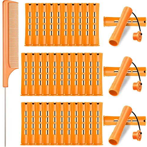 WILLBOND 36 Pieces Cold Wave Rod Hair Perm Rods Hair Rollers Perming Curlers with Steel Rat Tail Comb for Hairdressing Styling