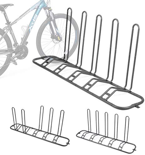 XCSOURCE 5-Bike Floor Parking Rack, Adjustable Dual-Sided Bicycle Storage Stand, Indoor & Outdoor Bike Rack Organizer, Fits Mountain, Road, Kids Bikes with Floor Anchor Brackets (Silver)