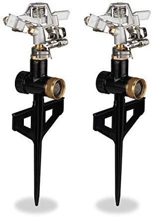 Relaxdays 2 x Impulsregner Metall, Bewässerung großer Flächen bis 530 m², 13 m Reichweite, 20-360°, Rasensprenger, schwarz