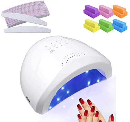 DISCORAMA KIT PER UNGHIE LAMPADA FORNETTO UNGHIE PROFESSIONALE 48W, 50 PZ LIME MEZZA LUNA 100 180 A DOPPIA FACCIA, 10 PZ BUFFER LEVIGA LUCIDA UNGHIE