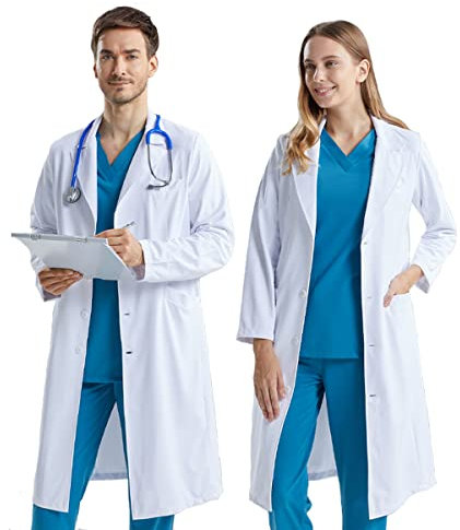 KUMARS Blouse Laboratoire Coton, Blanche Pour Homme Femme, Manches Longues Pour Chimie, Étudiants, Scientifique, Infirmière, Cosplay - XL