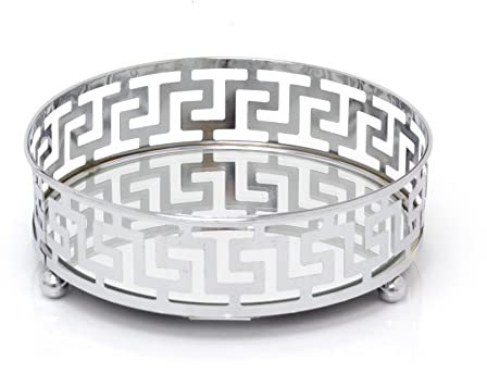 15cm Mirror Glass Candle Plate Stand | Silver Metal Round Mirror Glass Display Candle Plate | Mirrored Candle Tray Vanity Perfume Tray