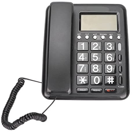 Telefono con Filo, Telefono Fisso da Scrivania Classico con Pulsanti Grandi con Chiamata in Vivavoce/ID Chiamante/tasti di Scelta Rapida, Telefono Interno con Doppia Interfaccia, Alimentato(Nero)